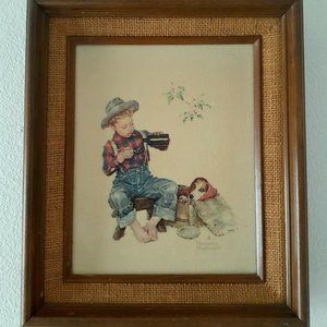 Norman Rockwell Boy Dog Misterios Malady1958 print on canvas wood frame 13"
